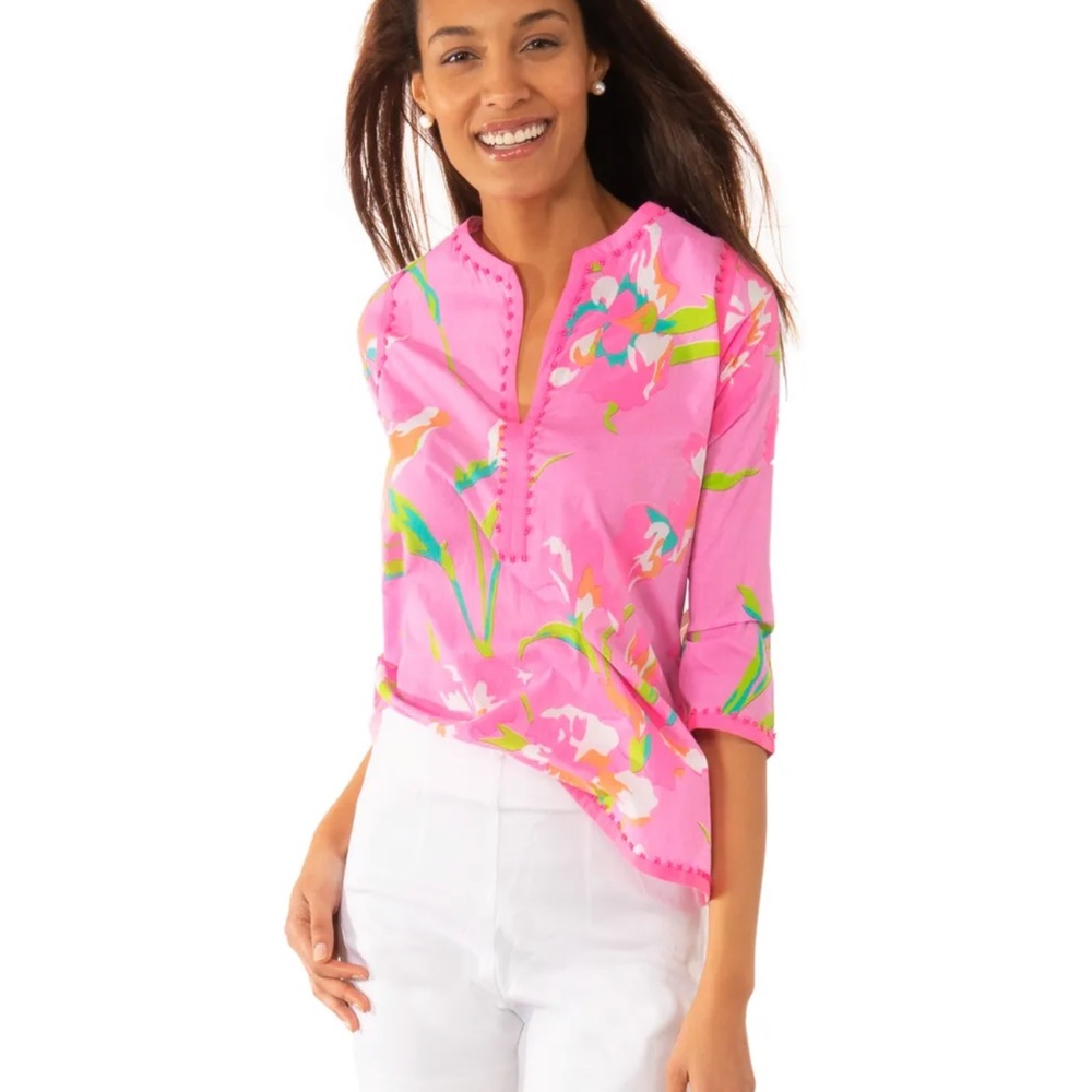 NWT! Gretchen Scott Tuemii embellished tunic, iconic Iris pale pink. Size XS